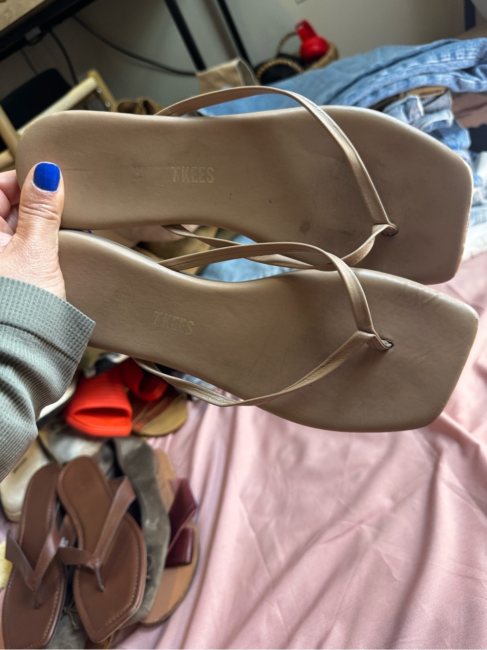 TKEES Taupe Square-Toe Flip Flop Sandals